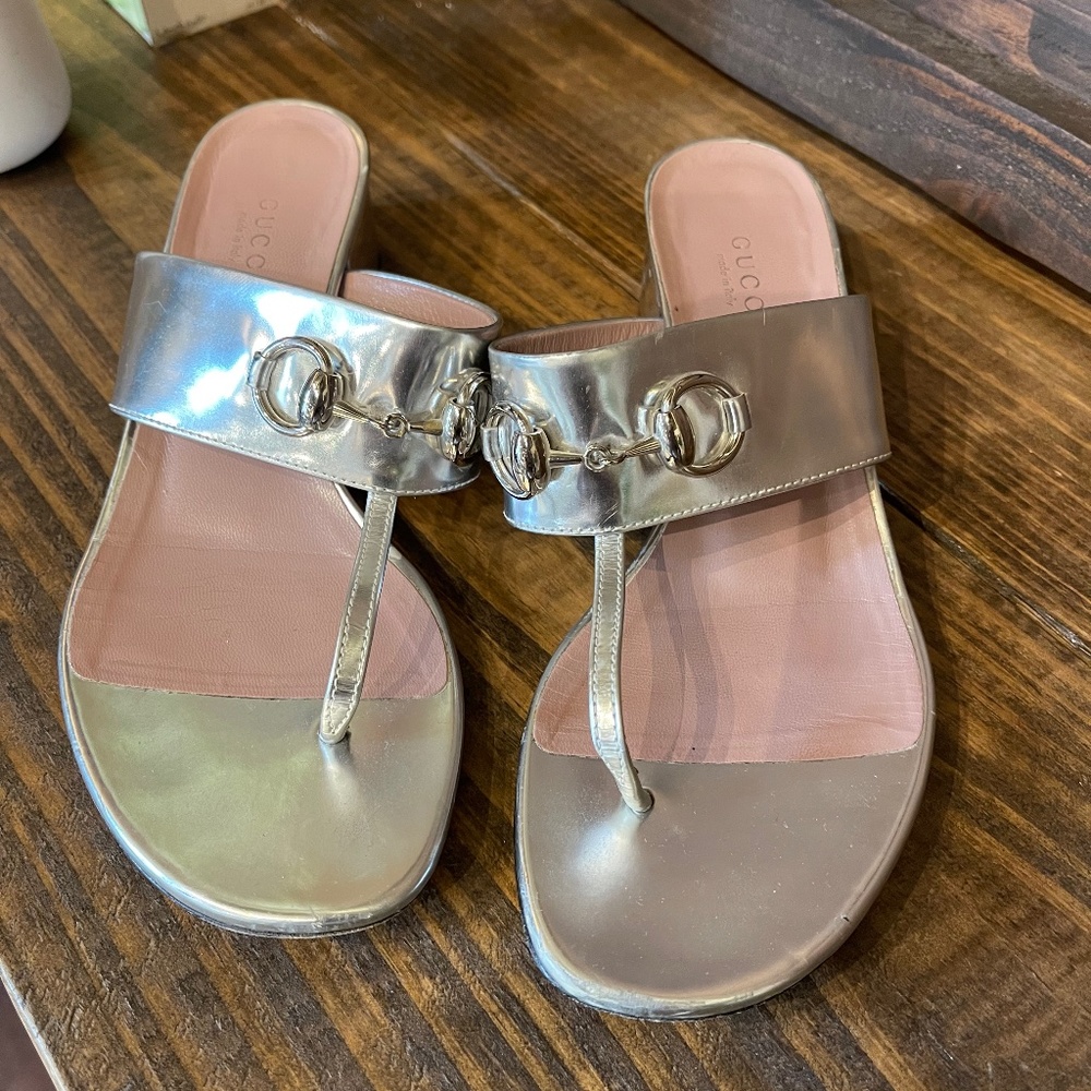 Gucci silver horsebit sandals size 36.5